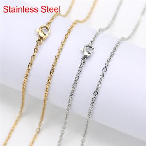 5pcs 2mm Stainless Steel Necklace Chains Bulk With Lobster Clasps Gold Color Open Link Chain Lot For Diy Jewelry Accessories