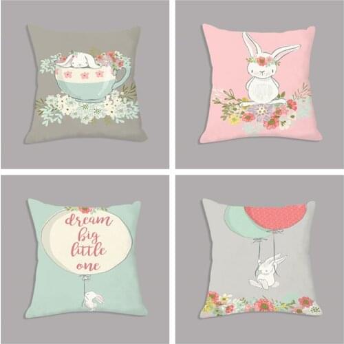 Cute Rabbit Balloon Printed Cartoon Pillowcase Throw Pillow Case 45x45cm Nordic Cushion Cover Sofa Kids Room Decoration