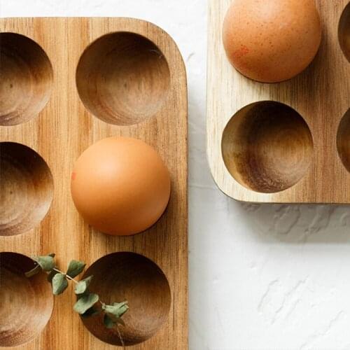 Wood Shatter-proof Double Row Egg Storage Box Japanese Style Portable Home Organizer Rack Eggs Holder Kitchen Decor Accessories
