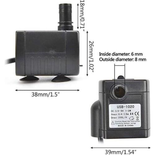 Mini USB Pump 200L/H Submersible Water Pumping Aquarium Fish Fountain Garden House Water Hydroponic DC 3.5-9V 1-3W