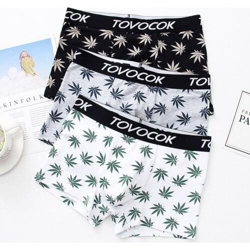 Man underpants Mens fashion printed boxer shorts breathable waist size four-corner trousers Maple leaf mens underwear