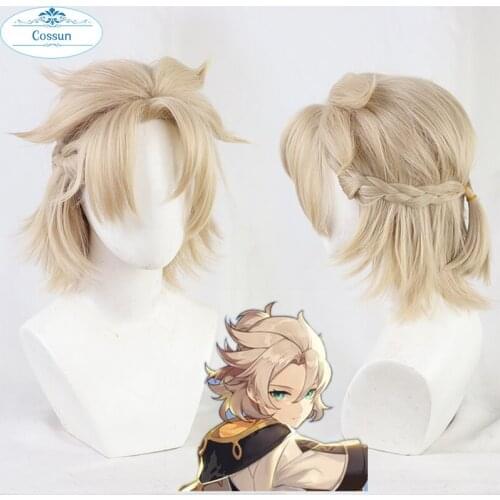 Genshin Impact Albedo Cosplay 35cm Short Linen Wig Cosplay Anime Cosplay Wigs Heat Resistant Synthetic Wigs Halloween