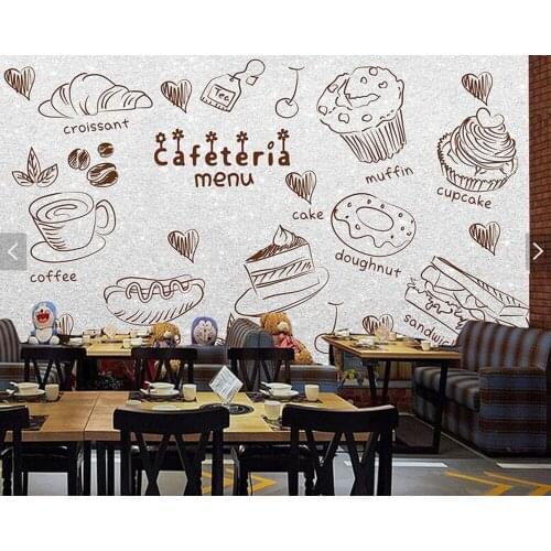 Custom kitchen wallpaper, food fresco for coffee shop bar restaurant cake shop background wall decoration papel de parede