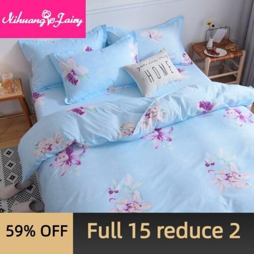 Washed cotton bedding four-piece quilt cover bed sheet student dormitory quilt girl style three-piece net red