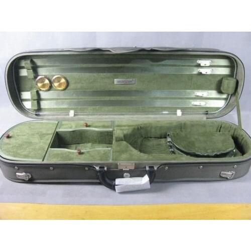 Substantial wooden olive violin case 4/4,4 bow holders