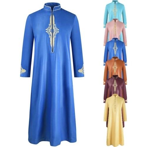 Ramadan Muslim Abaya Solid Color House Robe for Men 2021 New Dubai Turkey Indian Vintage Fashion Loose Islamic Clothing