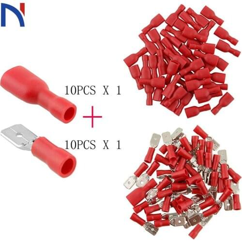 20pcs 10pairs 6.3mm 16-14AWG Female Male Electrical Wiring Connector Insulated Crimp Terminal Spade Blue FDFD2-250 MDD2-250