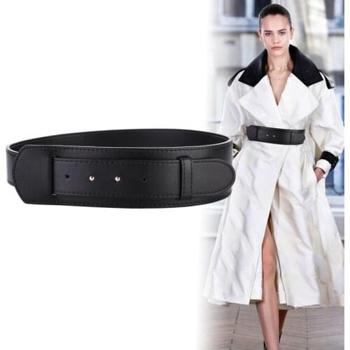 New Genuine Leather Belts Coat Lady Fashion No Buckle Design Waistbands Woman Wide Cowhide Cummerbunds Dress Bar Party Decorate