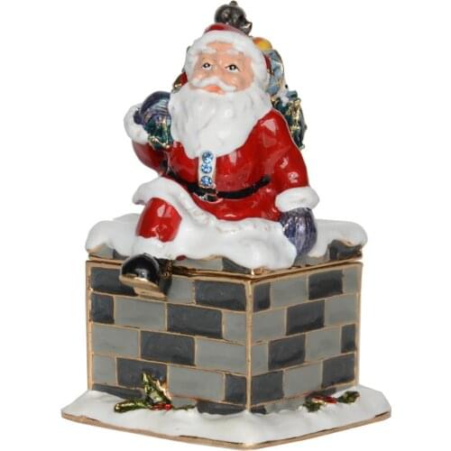 Christmas Gift Christmas Trinket Box Santa Claus on Chimney Jewelry Box
