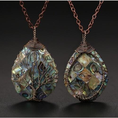 New Zealand Abalone MOP Shell Teardrop Pendant Bead Natural Gem Water Drop Paua Necklace Women Men Handmade Wire Wrapped Jewelry