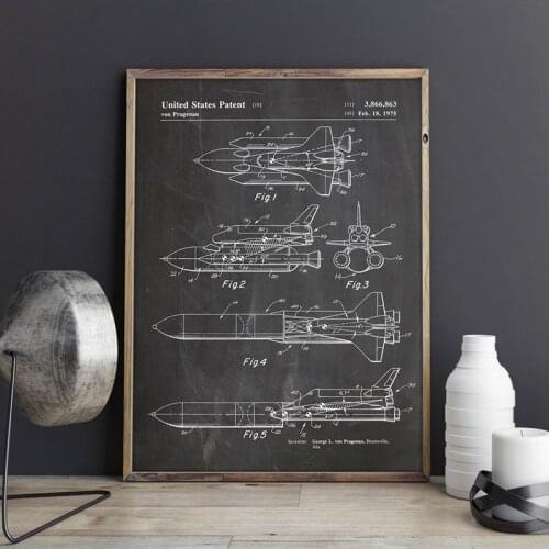 Nordic Prints Outer Space Art Science Wall Art Space Shuttle Patent Blueprint Vintage Poster Canvas Painting Home Decor Modular