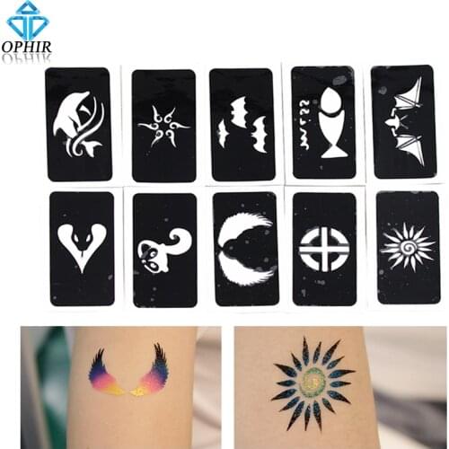 OPHIR 10 PC Airbrush Sheets Stencils(Animal series) for Body Painting Glitter Temporary Tattoo Stencils Kit 7.1x 3.6cm_TA032E