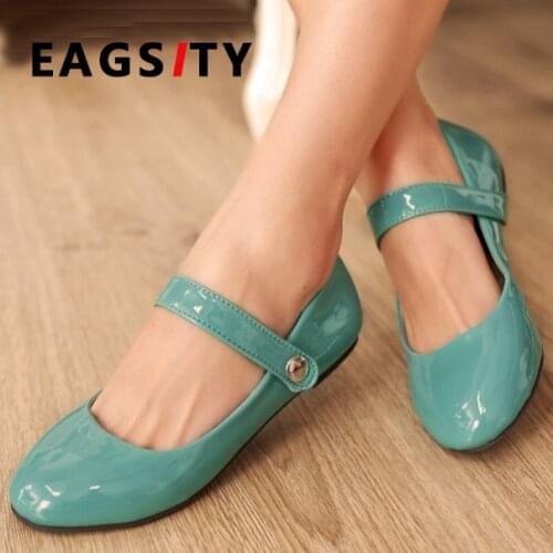 EAGSITY Fashion hook loop women ballet flats shoes round toe lady office work Mary jean party shallow dress shoes