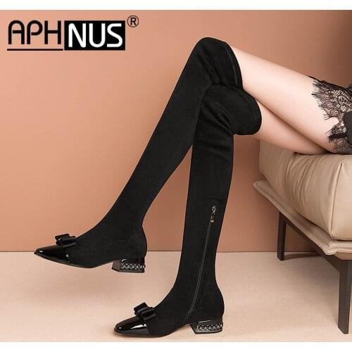 APHNUS Womens Boots Tall Over The Knee Thigh High Low Mid Heels Pumps Boots Woman 2020 Shoes For Women New Boot