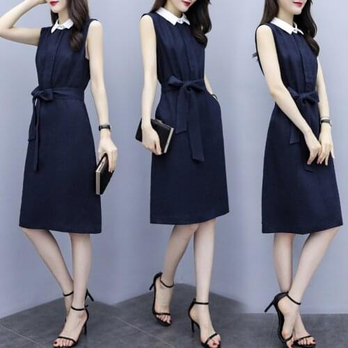 Office Lady A-line Vestidos De Festa Elegant Sleeveless Summer Dress Fashion Dress Female Midi Dress Clothes For Women