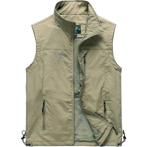 Mens Outdoor Fishing Thin Vest Multi-pockets Zipper Jackets Sleeveless Male Quick Dry Breathable Military Hiking Trekking Vest