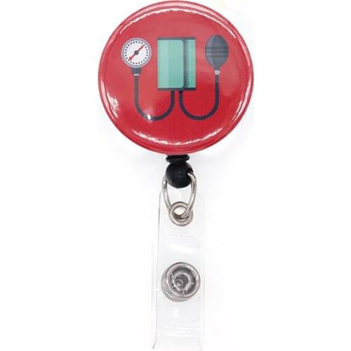 50pcs/lot Free Shipping Custom Iron Blood Pressure Monitor ID Badge Holder Retractable Medical Badge Reel With Clip