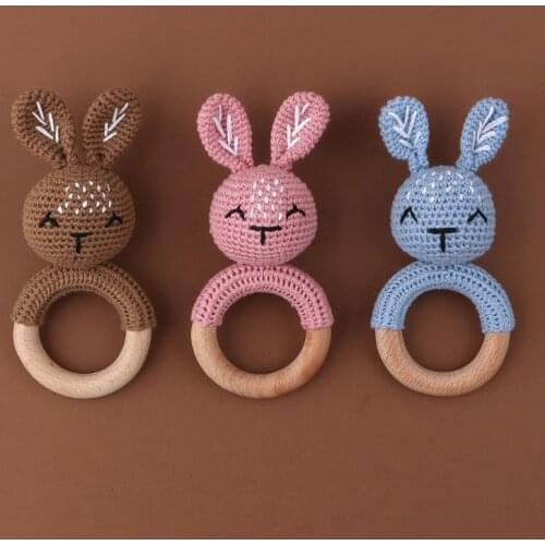 1Pc Baby Wooden Teether Crochet Bunny Rattle Toy BPA Free Wood Rodent Rattle Baby Mobile Gym Educational Toys