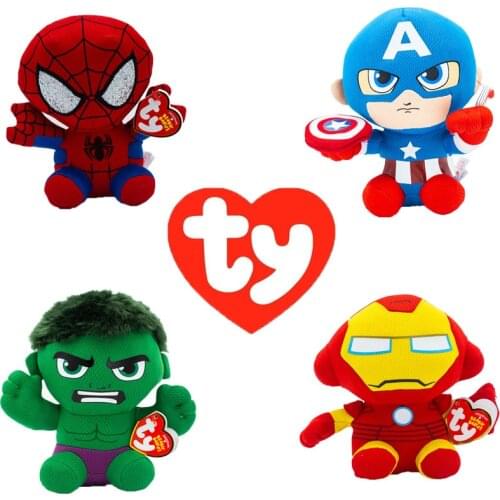 15CM Ty Beanie Big Eyes Spiderman Captain America Iron Man Groot Hulk Plush Toys Hero Dolls Boys Girls Birthday Christmas Gift