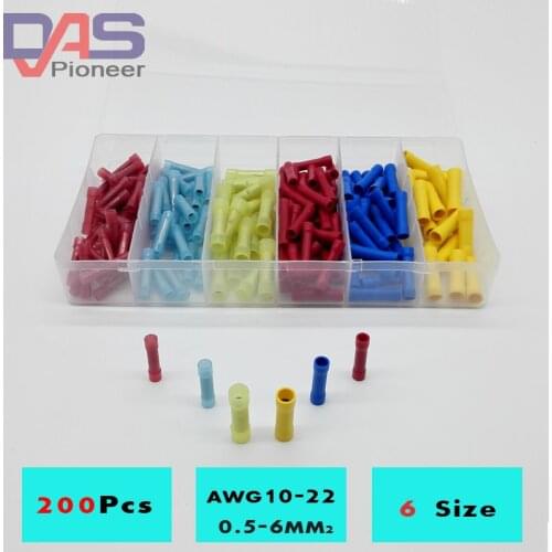 200pcs BV1 BV2 BV5 Terminator wire connector Butt Connectors BNYF 1.25-2- 5 Crimp Electrical Wire Splice Terminal