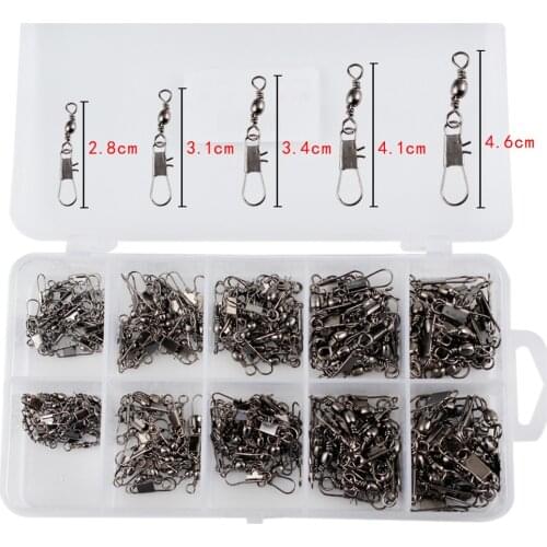 200Pcs/Box Fishing Connector Pin Bearing Rolling Swivel Stainless Steel with Snap Fishhook Lure Fishing Tackle Hook Accessories