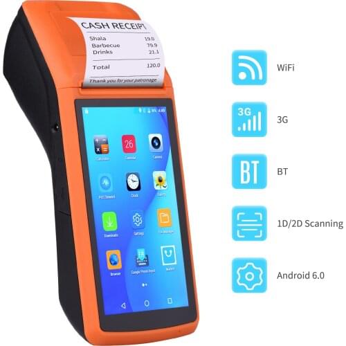 Aibecy M1S 58mm Receipt Printer PDA Printer Android Mobile POS Terminal Handheld 1D 2D Scanner 5 inch with BT/3G/WiFi/OTG
