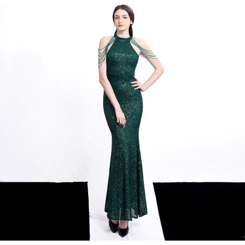Alibride O-Neck Luxury Sequins Lace Evening Dresses Long Mermaid Evening Party Dress 2021 Women Formal Dress Gala robe de soiree