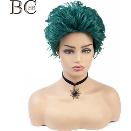 BCHR Short Dark Green Cosplay Deku Wigs Natural Looking Heat Resistant Synthetic Party Wig Womens