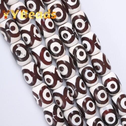 Natural Evil Eye Pattern White Tibetan Agates beads 10x14mm Drum Barrel Shape Agates Loose Beads For Jewelry Making DIY Bracelet
