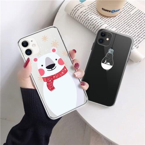 Cute Christmas Elk English Snow Case For iPhone 12 11 Pro XS Max 6 6S 8 7 Plus X XR 12 Mini 5S SE 2020 Clear Shockproof Covers