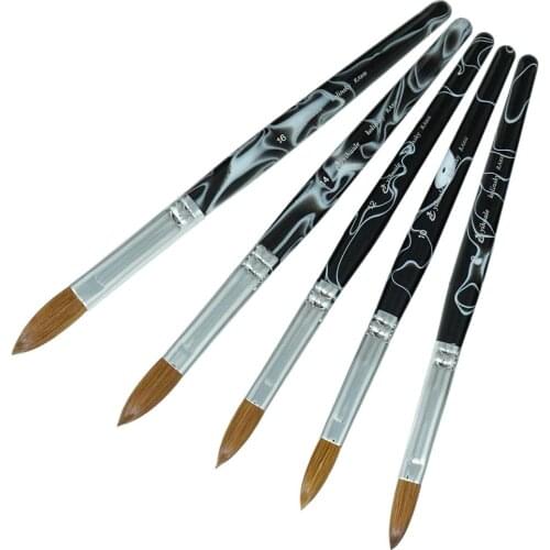 Black White 100% Pure Kolinsky Acrylic Nail Brush Round Professional UV Gel 3D Nail Brush Sable Brush Nail Art Supplies