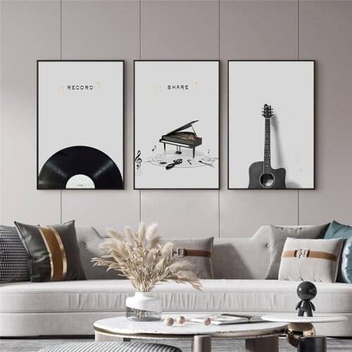 Black White Vintage Piano Guitar Canvas Painting Nordic Still Life Wall Art Poster and Print Modern Minimalist Home Decor