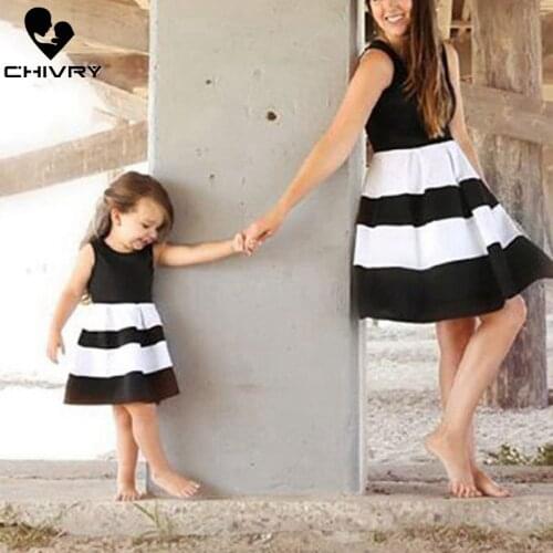 Chivry New Mother Daughter Summer Dresses Sleeveless Patchwork Dress Mom and Daughter Dress Family Matching Outfits Clothes