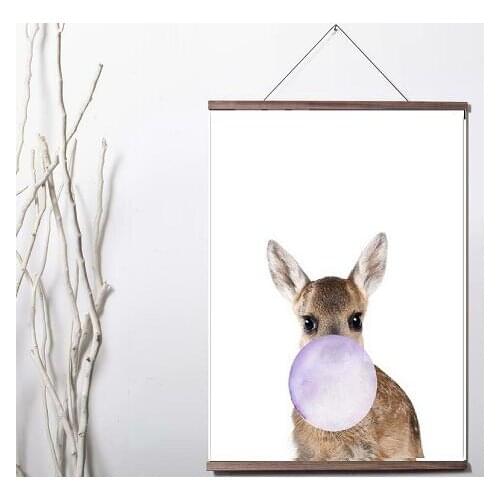 Baby Animal Zebra Girafe Canvas Nursery Animal Art Canvas Print poster decoration painting with solid wood hanging scroll