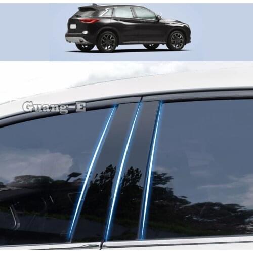 For Lnfiniti QX50 2018-2022 Car PC Material Pillar Post Cover Door Trim Window Piano Black Molding Sticker Plate 6pcs