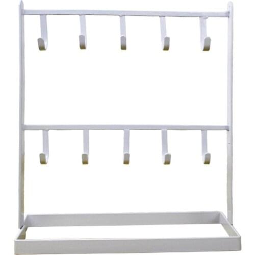 2-Layer Earrings Necklace Ring Holder Stand Jewelry Bracelet Display Hook Rack Shelf Hanging Jewelry Organizer Stand Showcase