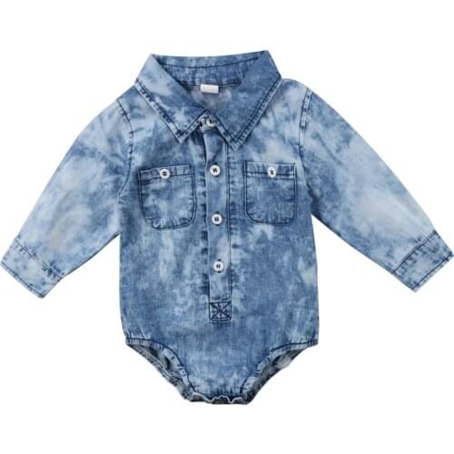 Focusnorm USPS Fast Shipping Newborn Toddler Baby Boy Kids Denim Jumpsuit Bodysuit Turn Down Collar Boy Clothes Outfits