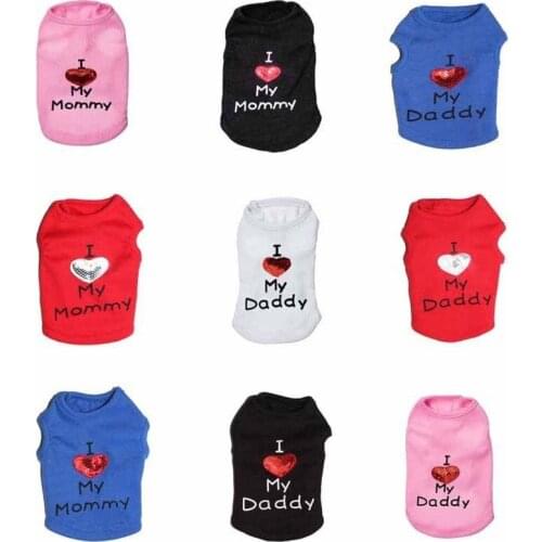 Mom Dad T-shirt Soft Puppy Dogs Clothes Cute Pet Dog Clothes Cartoon Clothing Summer Shirt Casual Vests for Small Pet Supplies