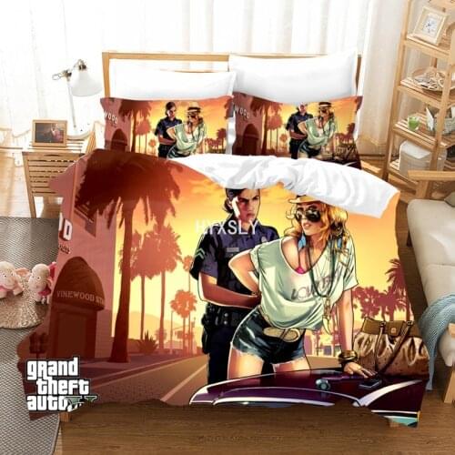 Grand Theft Auto 5 Cartoon Duvet Cover Game GTA Printed Bedding Set Pillowcase Anime Bed Linen Bedclothes Twin Queen King Size