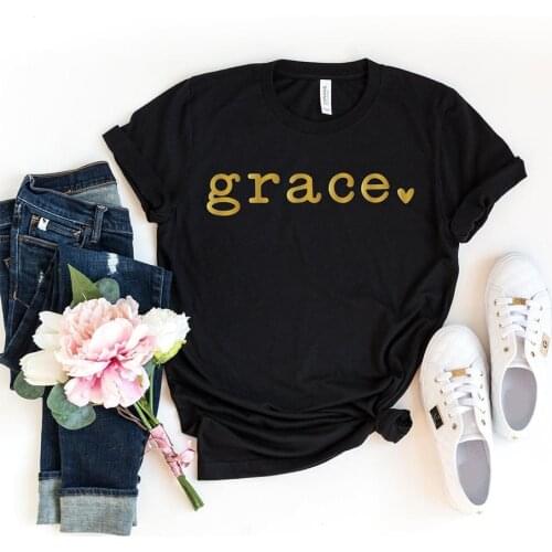 Grace Love Heart Printed Women T Shirts Summer Fashion Short Sleeve Plus Size Tops Christian Tshirt Religious Clothes Dropship
