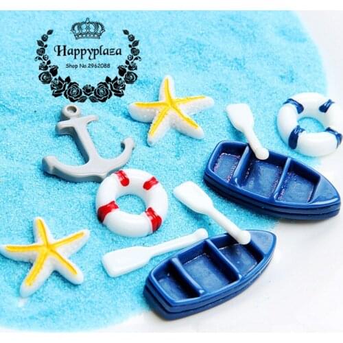 Kawaii Resin Boat/Paddle/Anchor/Starfish/Life Buoy Beach Items Miniature Flat back Cabochon Art Supply DIY Craft Decoration