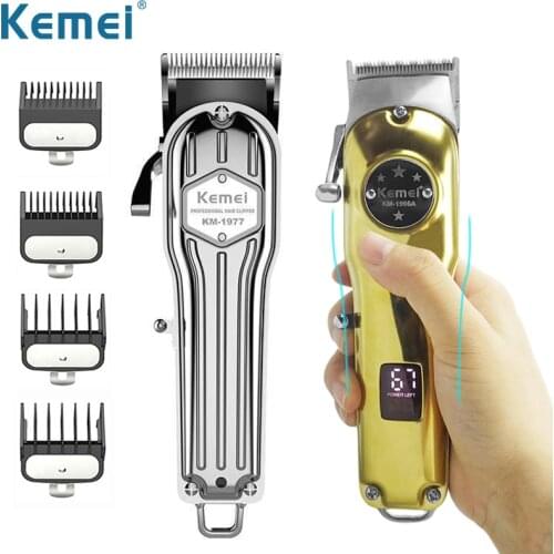 Kemei Golden/Silver Hair Trimmers Professional Steel Blade Cordless Hair Clippers Men Electric Shaving Machine Retro Mower