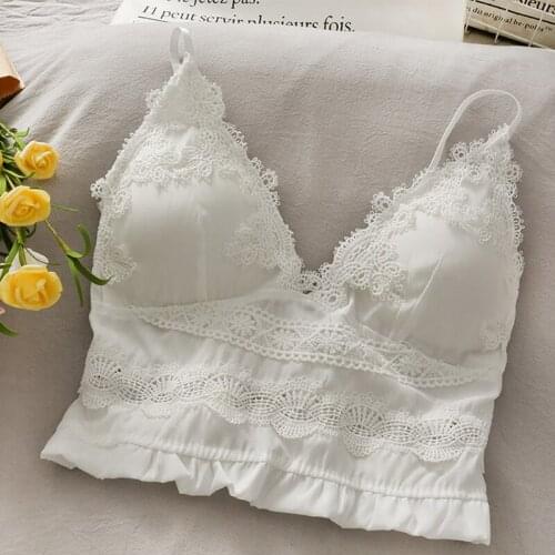 Appliques Lace Slim Corset Top Women Patchwork Ruffle Deep V Neck Sexy Cropped Clothes Female Backless Camis Crop Tops Summer