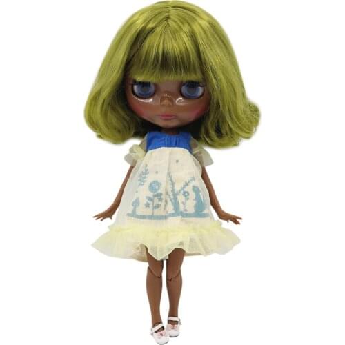 ICY DBS Blyth doll 1/6 BJD with super black skin green hair and glassy face nude joint body BL4299