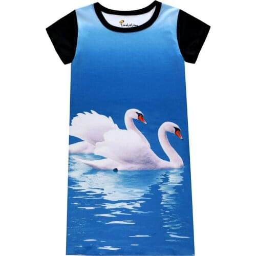 Summer Baby Girls Animal Swan 3D Printing Dresses Kids Nightwears Milk Silk Pajamas for Child Girl Sleepwears for 3-10Y Children