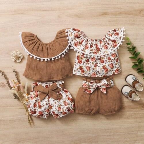 Summer Newborn Toddler Baby Girls Clothes Set Boho New Born Infant Cute Outfit Ruffle Short Sleeve Top Shorts Baby Girl Clothes