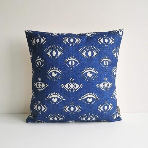 Lplpol Canvas Pillow Cover Evil Eyes Blue Background Throw Pillow Covers Geometric Decorative Cushion Covers Pillow Cases