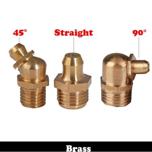 M6 M8 M10 M6*1 M6x1 M8*1 M8x1 M10*1 M10x1 1mm Metric Male Thread Brass 45 90 Degree Nozzle Zerk Nipple Hydraulic Grease Fitting