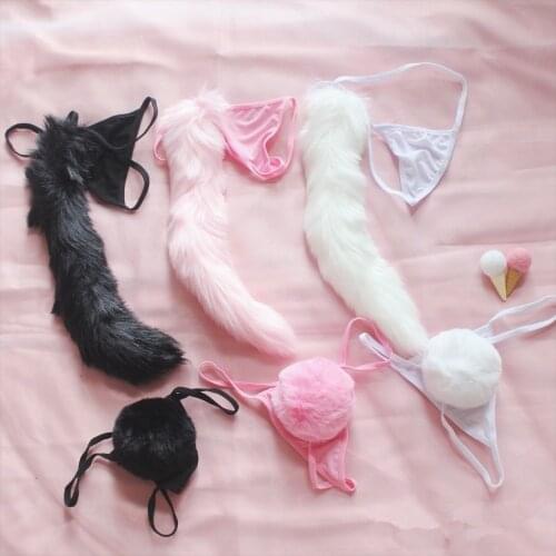 Cute Lolita Girls Soft Pink Kawaii Rabbit Tail Hair Ball Women Underwear Sexy Pants Erotic Lingerie G String Panties Cosplay
