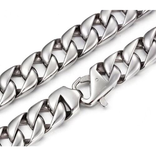 Trendy XMAS Gifts for Mens Bling 316L Stainless Steel Casting Biker Curb Cuban Necklace Chain Thick 15mm 24 inch